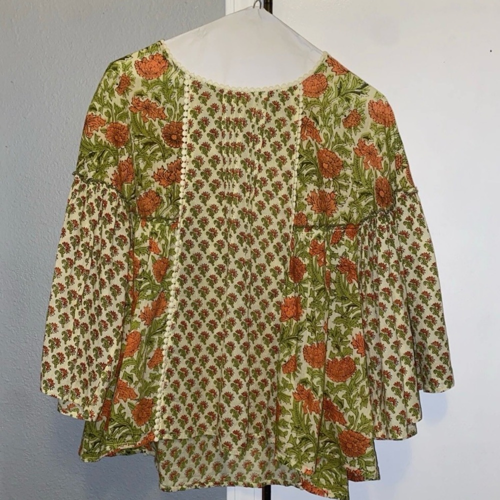 RACHEL ZOE COTTON FLORAL BLOUSE SIZE MEDIUM BOHO BELL SLEEVES